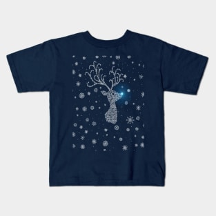 Winter Snowy Glowing Reindeer Head Kids T-Shirt